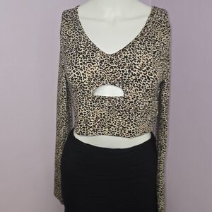 SHEIN Animal Print Cutout Crop Top